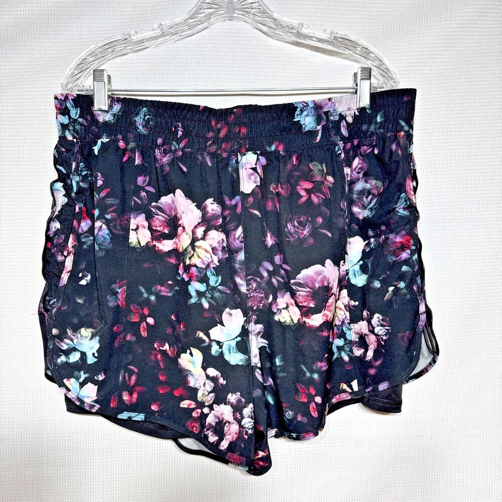 Avia Womens Black Floral Shorts Activewear Fitness Lined Layered size XL (16-18)